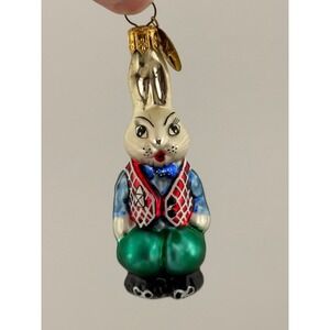 Christopher Radko Glass Billy Bunny Rabbit Ornament Plaid Vest Green Pants